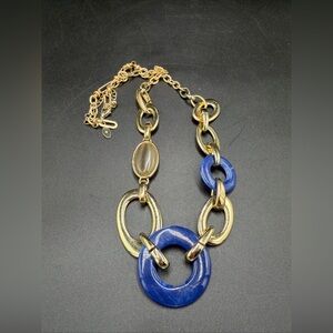 Chicos Necklace Gold Tone Rings With Acrylic Rings and Gems 18"- 22" Statement